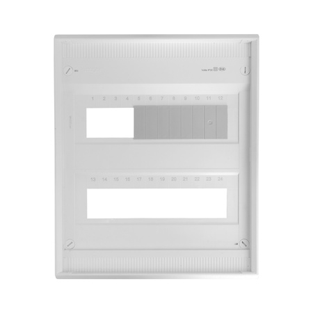 Rozdzielnica modułowa natynkowa 2x12 zabezpieczona 8xMCB 1xRCCB VDE ogranicznik przepięć Saltek okablowana skrzynka elektryczna Hager 370x305x96,5mm zaciski rozgałęźne L1, L2, L3, N, PE Doktorvolt DV-6302-NT