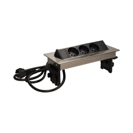 Gniazdo meblowe wpuszczane w blat w niklowanej obudowie z przewodem 1.8m. 3x2P+Z OR-AE-1363