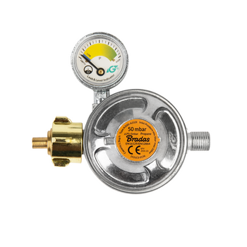 Reduktor gazowy 50mbar, z zaworem bezpieczeństwa i manometrem, GZ 1/4" L RG A310IE-002-M