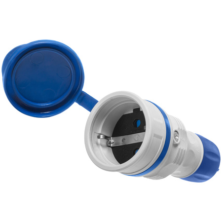 Gniazdo przenośne rozbieralne 230V Schuko IP44 z klapką szaro-niebieskie W-01149