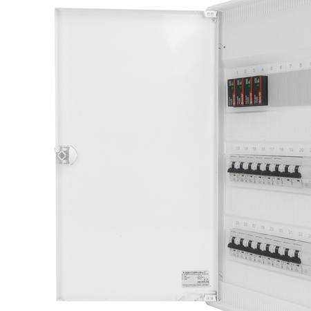 Rozdzielnica modułowa natynkowa 3x12 zabezpieczona 14xMCB 2xRCCB VDE ogranicznik przepięć Saltek okablowana skrzynka elektryczna Hager 515x305x96,5mm zaciski rozgałęźne L1, L2, L3, N, PE Doktorvolt DV-6340-NT