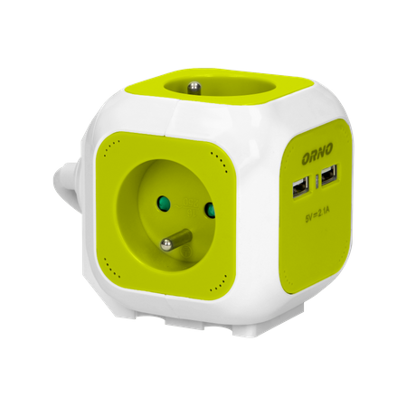 Przedłużacz Kostka 4-krotny z ładowarką 2xUSB 1 4m limonkowy OR-AE-13144/L