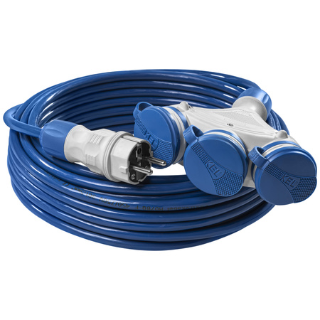 Przedłużacz trójdrożny 25m 250V 16A Schuko 3×2P+Z H07BQ-F 3×1,5 mm² IP44 W-01201