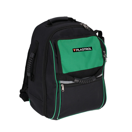 Plecak narzędziowy PLASTROL 20 kieszeni 47x37x20 cm wzmocniony zielono-czarny T-00662