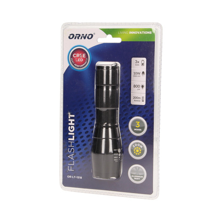 Latarka LED CREE 10W z zoomem. 800lm. 3 x AAA. aluminiowa konstrukcja OR-LT-1518
