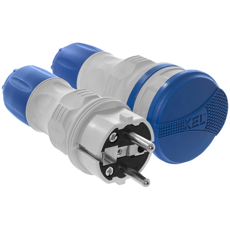 Zestaw przyłączeniowy z wtyczką WT-54 i gniazdem GN-44 250V Schuko szaro-niebieski W-98864