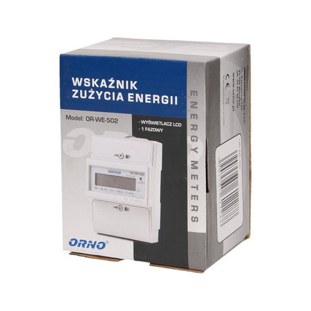 1-fazowy wskaźnik zużycia energii elektrycznej. 80A. 3 moduły. DIN TH-35mm OR-WE-502