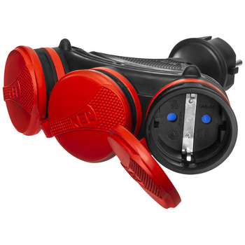 Rozgałęźnik przenośny czarno-czerwony R-X3/44S IP44 3×2P+Z 16A 250V Schuko W-01160