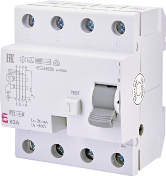 Wyłącznik Różnicowoprądowy EFI-4 B 63A/0.03 30mA 3+N Typ B 400V TH35