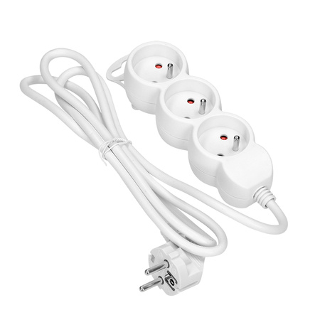 Przedłużacz 3-krotny 2P+Z. 5m H05VV-F 3x1.0mm2. Imax 10A. biały OR-AE-13145/W/5M