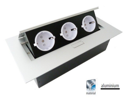 Przedłużacz biurkowy 3x230V gniazda schuko aluminium GTV AE-PB03GS-53