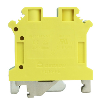 Złączka szynowa przelotowa zółto-zielona PE śrubowa 10mm2 1P VDE UL PC10-PE-01P-1Y-00AH