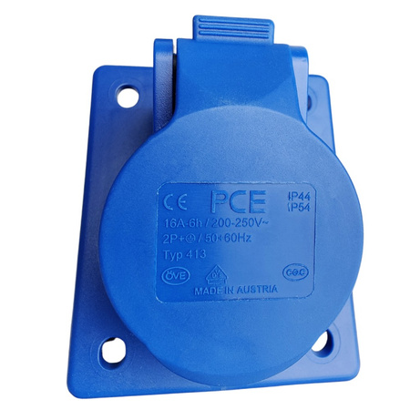 PCE Gniazdo tablicowe skośne CEE 16A 3P 230V 6h niebieskie IP44 TWIST 413-6