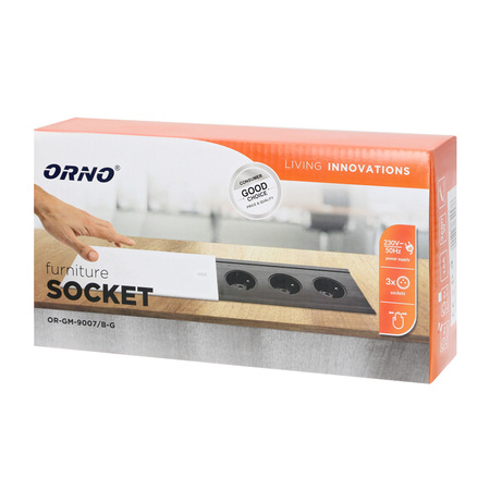 Gniazdo meblowe wpuszczane w blat 3x2P+Z z przesuwną pokrywką OR-GM-9007/B-G