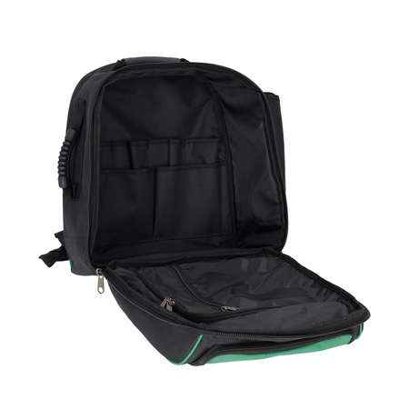 Plecak narzędziowy PLASTROL 20 kieszeni 47x37x20 cm wzmocniony zielono-czarny T-00662