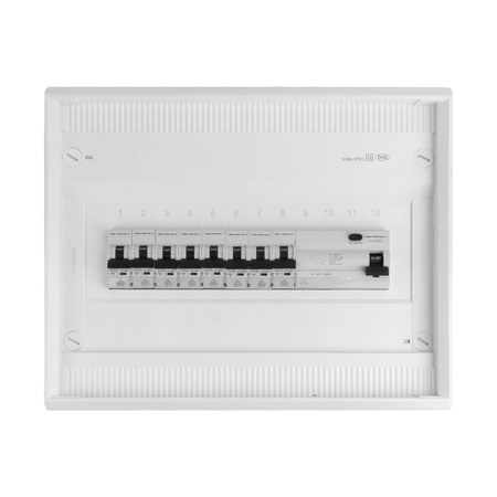 Rozdzielnica modułowa natynkowa 1x12 zabezpieczona 8xMCB 1xRCCB VDE okablowana skrzynka elektryczna Hager 245x305x96,5mm Doktorvolt DV-6296-NT