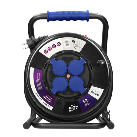 Przedłużacz bębnowy profesjonalny IP44. 4 gniazda 2P+Z. kabel gumowy olejoodporny. H07RN-F 3x2.5mm2. długość - 40m.... OR-AE-13157/40M