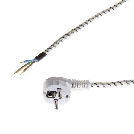 Przewód przyłączeniowy 2m z wtyczką kątową Uni-Schuko 250V 16A PPJ biało-czarny T-10873