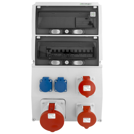 Rozdzielnica budowlana 63A 32A 16A CEE 2x230V eXT-S/FI Schuko z zabezpieczeniami gniazda Mennekes Doktorvolt DV-0847-D