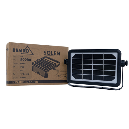 Naświetlacz solarny LED SOLEN 5W 500LM 4000K IP65 czarny czujnik PIR C83-SON-005BL-4K-PIR