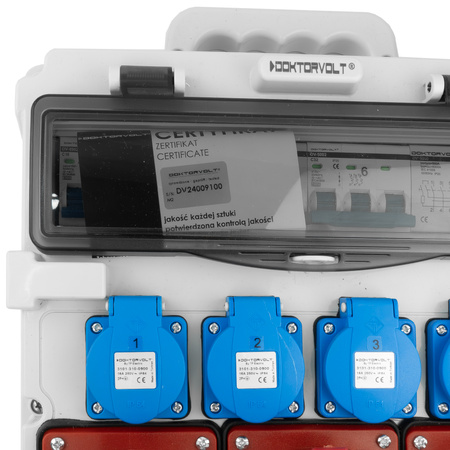 Rozdzielnica budowlana 3x16A 2x32A CEE 4x230V z uchwytem i wtyczką tablicową Doktorvolt TR-S/FI DV-5053-D