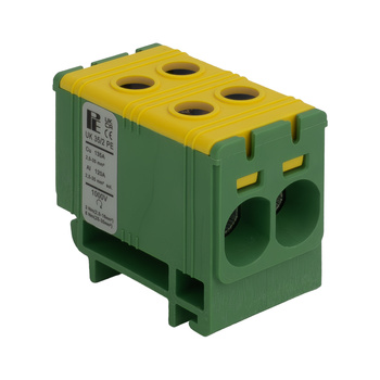 Złączka szynowa podwójna UK 35/2 PE uniwersalna złączka śrubowa 4 otwory Al/Cu 2,5–35mm żółto-zielona Pollmann 209 2090223