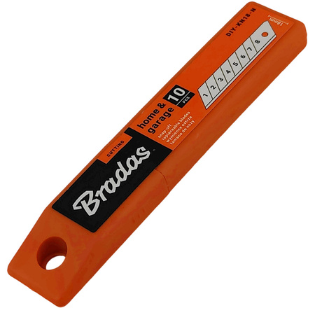 Ostrza do noża 18mm uniwersalne 10 sztuk wymienne łamane 8 segmentów BRADAS DIY-KN18-N
