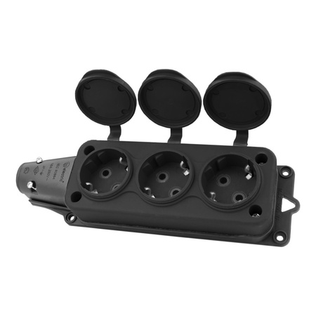 Listwa zasilająca 3 gniazda 16A 230V bez kabla czarna Schuko 3101-308-0300