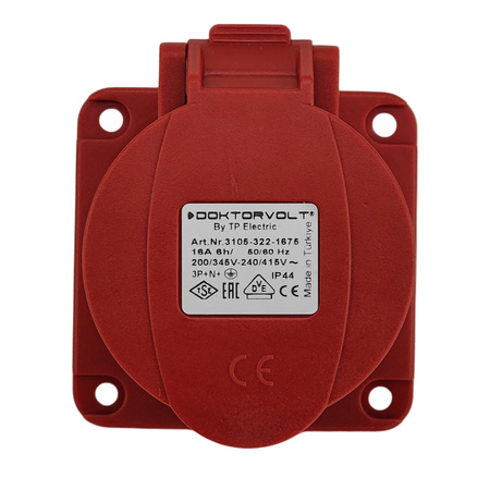 Gniazdo tablicowe proste CEE 400V 16A/5P 75x75 mm TP Electric 3105-322-1675