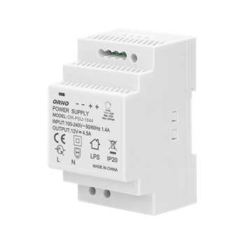 Zasilacz na szynę DIN 12VDC. 4.5A. 54W. szerokość 3 moduły