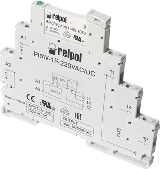 PIR6W-1P-24VAC/DC (SZARE) (CE) Przekaźnik interfejsowy 1P, 6A, 24 V DC/AC, AgSnO2