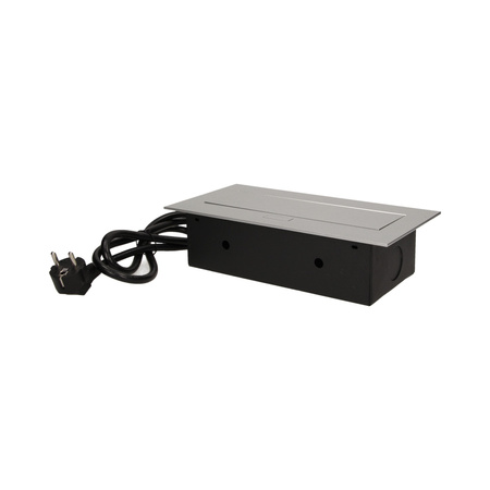 Gniazdo meblowe wpuszczane w blat z płaskim rantem 3x2P+Z. przewód 1.5m 3x1.5mm2. srebrne OR-AE-1372/G