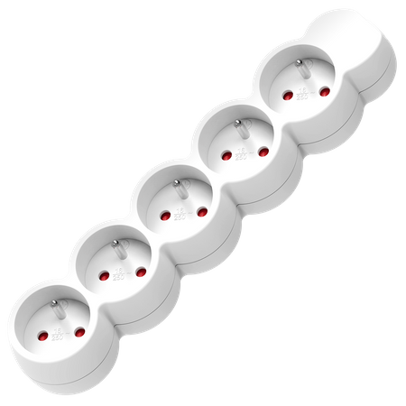 Przedłużacz 5-krotny 2P+Z. 5m H05VV-F 3x1.0mm2. Imax 10A. biały OR-AE-13149/W/5M