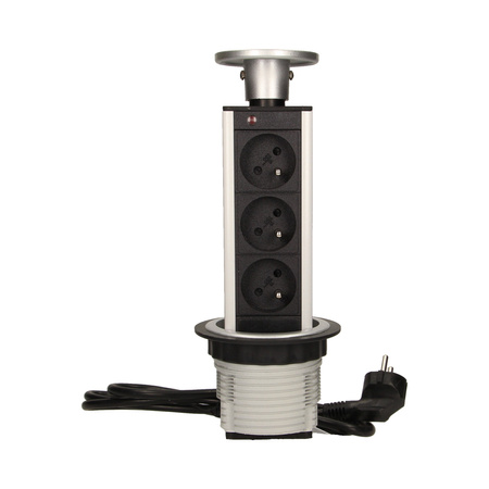 Gniazdo meblowe Ø8cm wysuwane z blatu przewodem 1.8m. 3x2P+Z OR-AE-1355