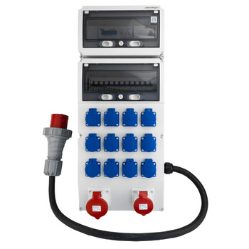 Rozdzielnica budowlana 32A 16A 12x230V gniazda Mennekes erbetka z licznikiem zużycia energii MID oraz kablem 5x10mm2 Doktorvolt eXT-S/FI DV-8218-F