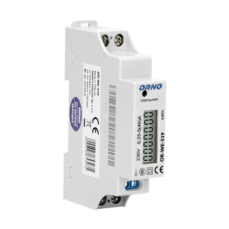 1-fazowy licznik energii elektrycznej. 40A. MID. wyjście impulsowe. 1 moduł. DIN TH-35mm OR-WE-519
