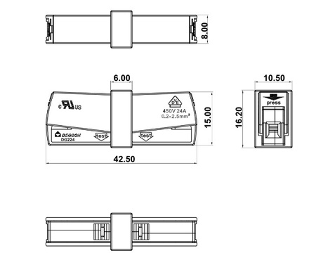 Szybkozłączka oświetleniowa zaciskowa 0.2-2.5 mm² 450V 24A z przyciskiem VDE UL DGN DG224-8.0-01P-11-00A