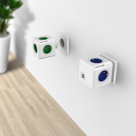 Allocacoc listwa zasilająca kostka PowerCube Extended 4x250V Schuko 2xUSB przedłużacz 1,5 m 1402GN/DEEUPC