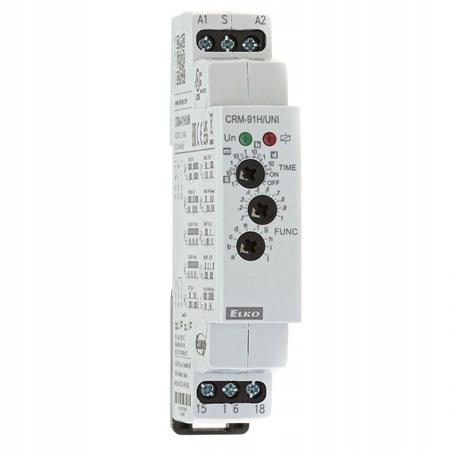 Wielofunkcyjny przekaźnik czasowy CRM-91H 10 funkcji 0.1s–10 dni 1x16A 12–240V AC/DC na szynę DIN CRM-91H/UNI