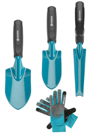 Gardena Zestaw do pielęgnacji ogrodu wycinak do chwastów + łopatka 6cm + łopatka 8cm + rękawice robocze M DVZ-0004