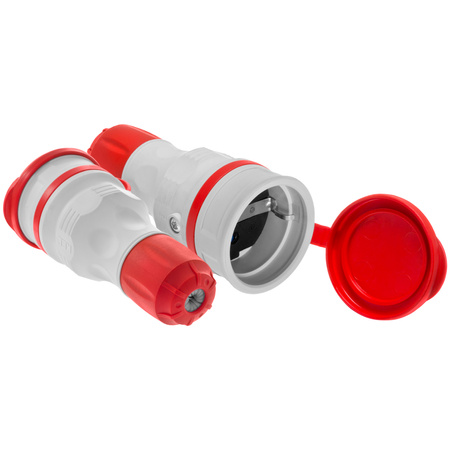 Gniazdo przenośne rozbieralne 230V Schuko IP44 z klapką szaro-czerwone W-01147