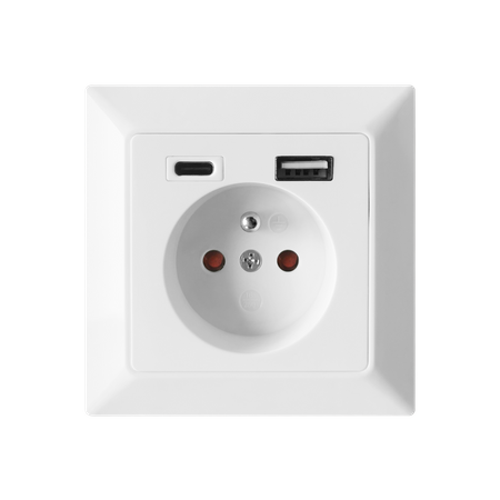 Gniazdo pojedyncze 2P+Z USB-A + USB-C wyjście 5VDC max 2 8A OR-AE-13232