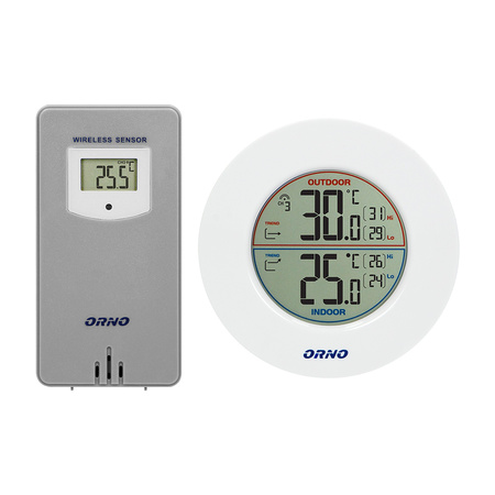 Bezprzewodowa stacja pogodowa z pomiarem temperatury zewnętrznej i wewnętrznej  biało-szara