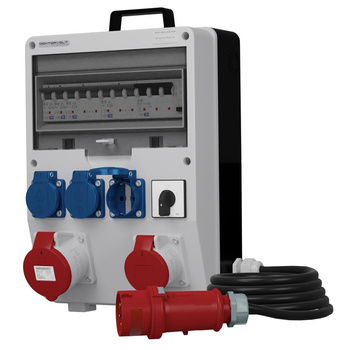 Rozdzielnica budowlana z kablem i łącznikiem 0-1 TD-S/FI SKH 32A 16A 3x230V Schuko Doktorvolt DV-0007-D