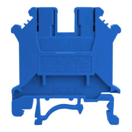 Złączka szynowa przelotowa niebieska śrubowa 2,5mm2 1P VDE UL PC2.5-01P-12-00A(H)