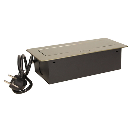 Gniazdo meblowe wpuszczane w blat z płaskim frezowanym rantem i przewodem 1.5m. 3x2P+Z. mosiądz OR-AE-1337/BR