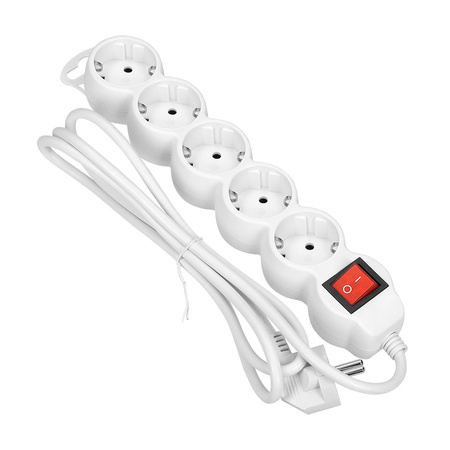 Przedłużacz 5-krotny 2P+Z (schuko) z wyłącznikiem. 1.5m H05VV-F 3x1.0mm2. Imax 10A. biały ORAE13150(GS)/W/1,5M