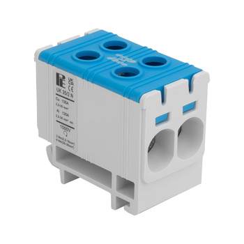 Złączka szynowa podwójna UK 35/2 N uniwersalna złączka śrubowa 4 otwory Al/Cu 2,5–35mm niebieska Pollmann 209 2090222