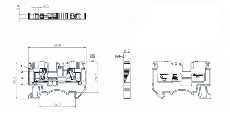 Złączka szynowa przelotowa zaciskowa pomarańczowa 4mm2 1P UL DS4-01P-15-00A(H)