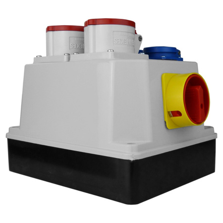 Rozdzielnica budowlana z rozłącznikiem izolacyjnym 32A BAU 2x16A 3x230V Schuko Mennekes Doktorvolt® DV-9771-D